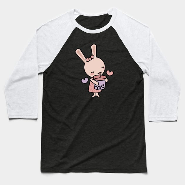 Cute Boba Bunny Sipping Bubble Tea Baseball T-Shirt by BobaTeaMe